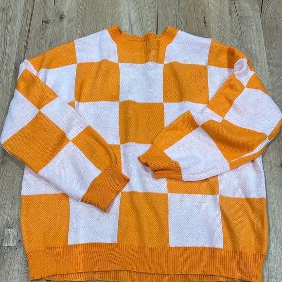 Checkered Orange and White Sweater - Picture 1 of 2
